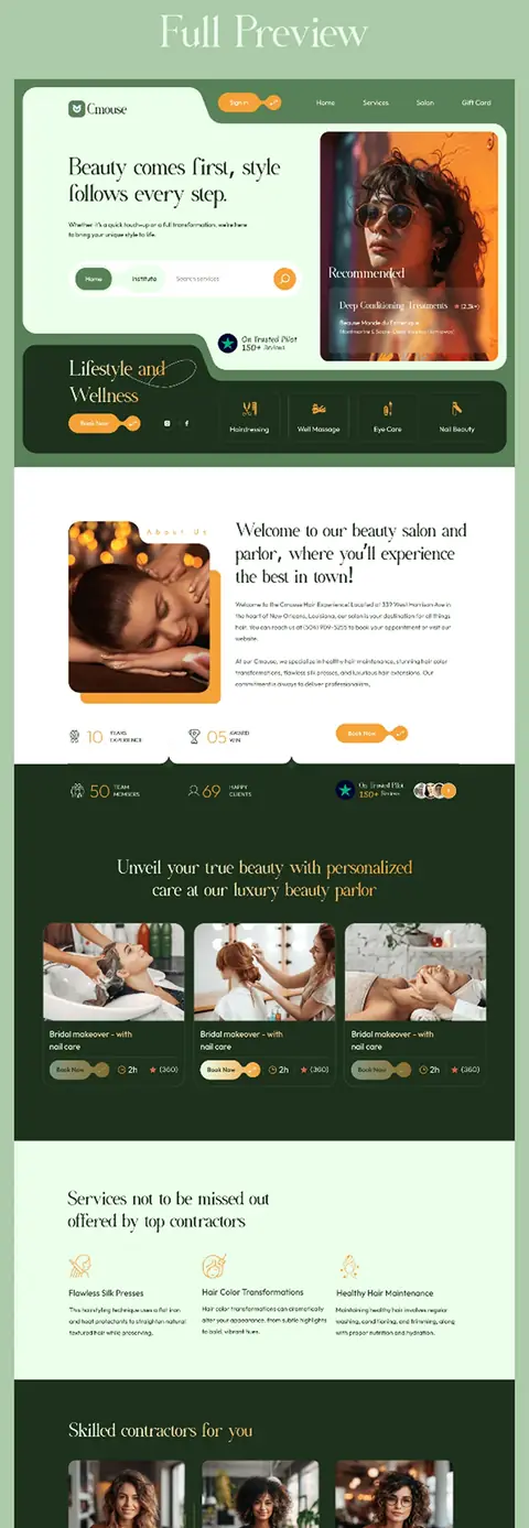 Beauty salon and spa website