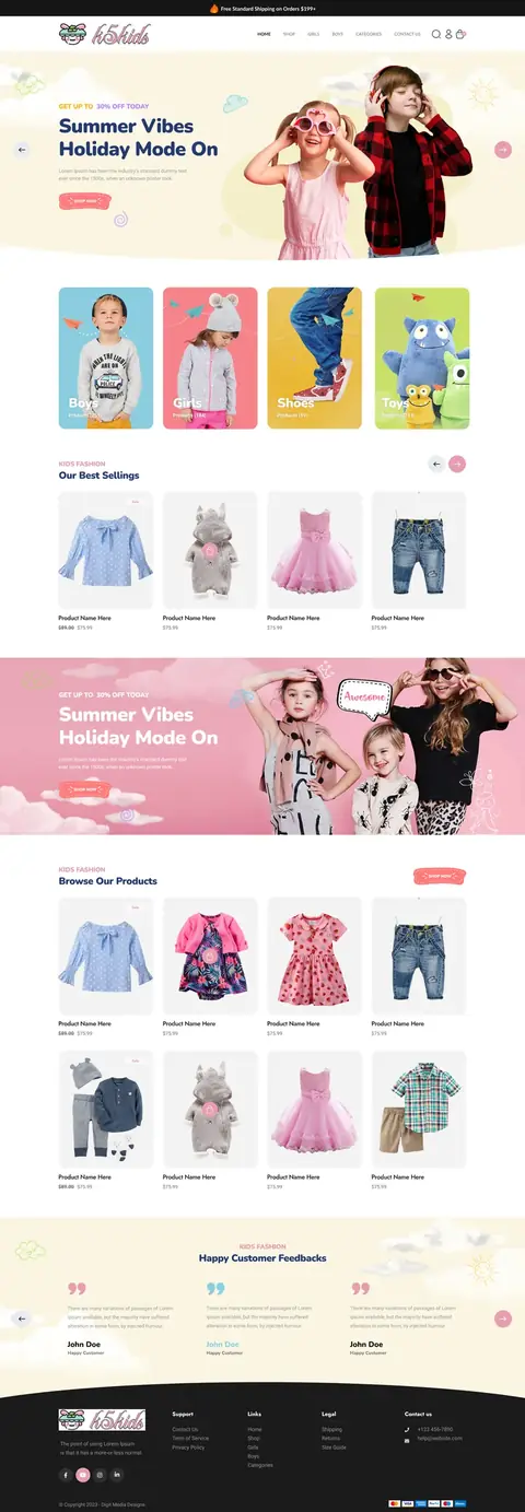 Kids clothing store website