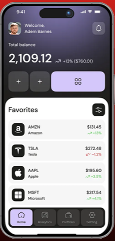 Finance mobile app dashboard