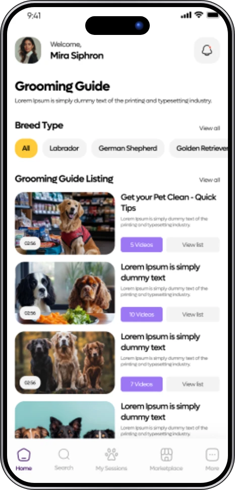 Pawfect Groom app screen