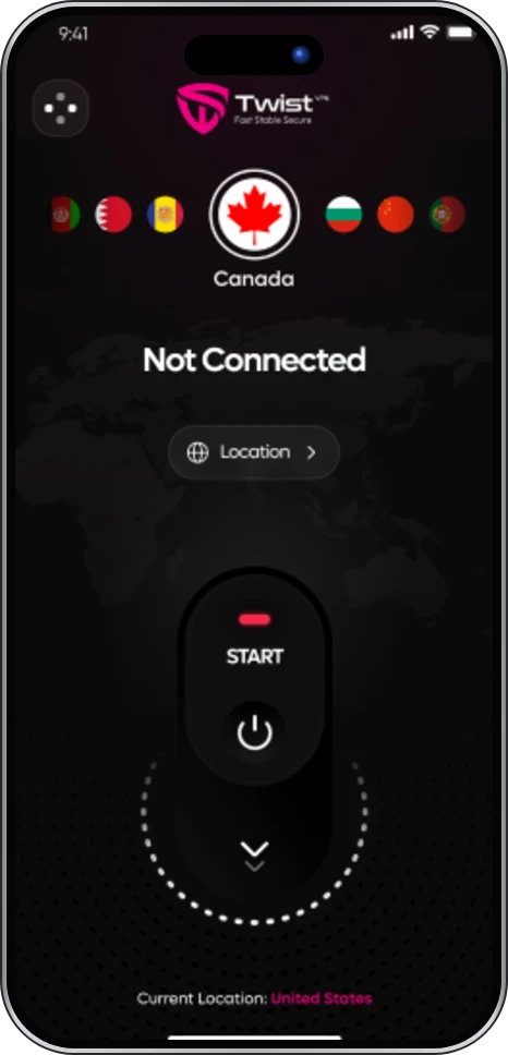 Twist VPN app screen